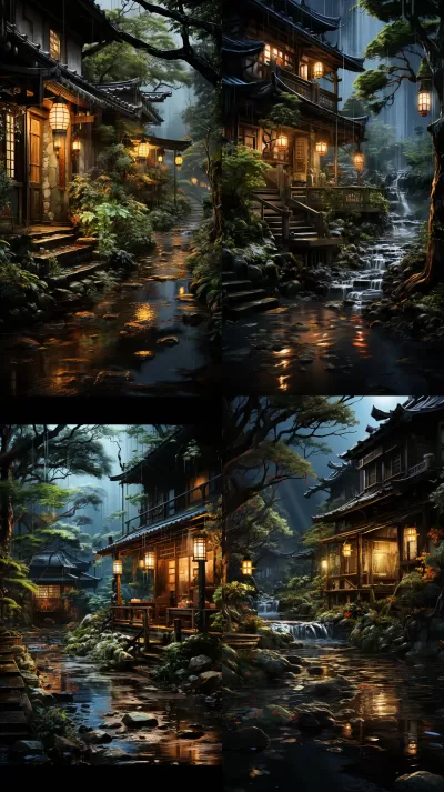 一個夜晚的日本家庭場景