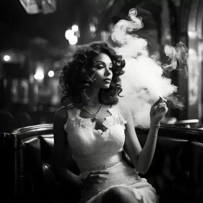 黑白畫(huà)面一位優(yōu)雅的女士身處一家酒吧中