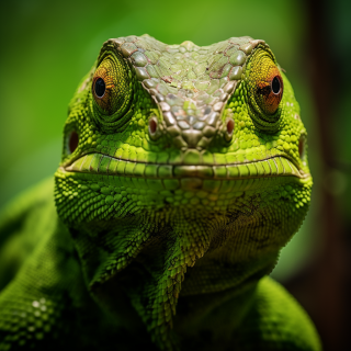 神奇绿洲：丛林中一只表情丰富的蜥蜴超写实对称特写