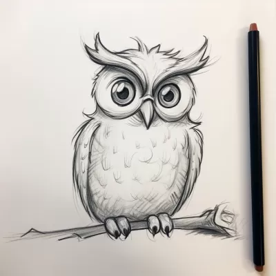 粗糙畫的貓頭鷹素描，鉛筆創作