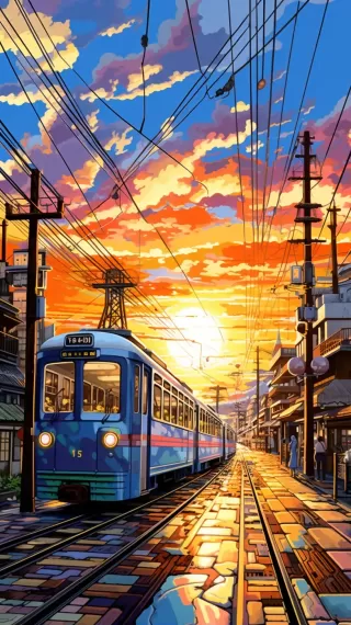 宫崎骏风格东京街景，动画电影般的光影与鲜艳色彩