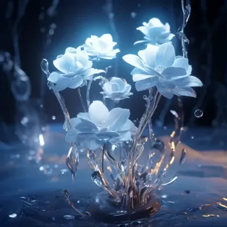 冰晶之梦：4K 3D艺术作品中的闪耀剑叶与梦幻花藤