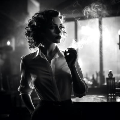 黑白畫(huà)面一位優(yōu)雅的女士身處一家酒吧中