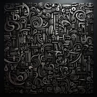 神秘古代印度未知語言的黑白設計，古老書法令人著迷