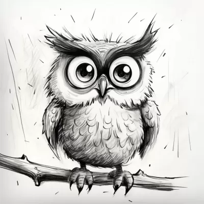 粗糙畫的貓頭鷹素描，鉛筆創作
