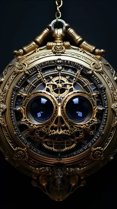 神秘魔法，格雷格·魯特科夫斯基風(fēng)格，沉重的黃金單片眼鏡，陰森的骷髏