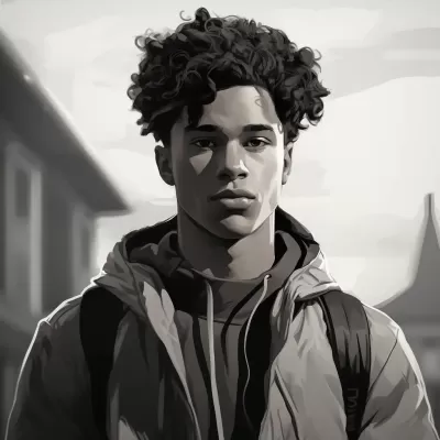 黑白插畫(huà)：18歲混血少年英雄
