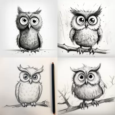 粗糙畫的貓頭鷹素描，鉛筆創作