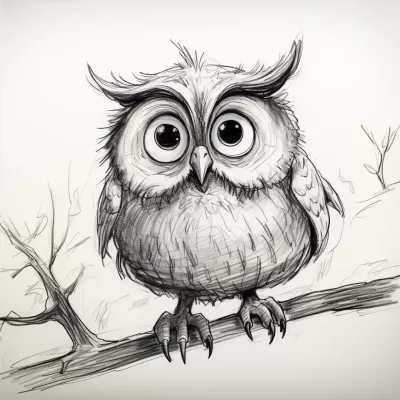 粗糙畫的貓頭鷹素描，鉛筆創作