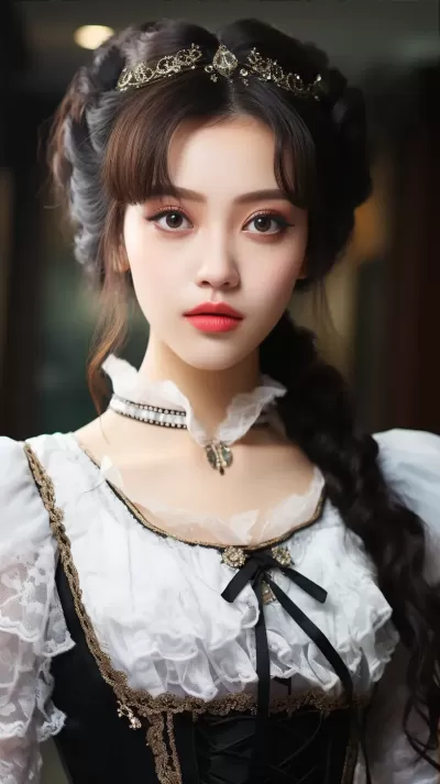 九天仙女降臨，冰晶宮殿璀璨奪目。美麗九天仙女，婉約仙顏，美眸如星，彎眉如月，櫻桃小嘴，桃花面龐。華美羽翼展開，云彩背景，神圣華麗。8K超高清畫質(zhì)，豐富細膩，色彩斑斕。