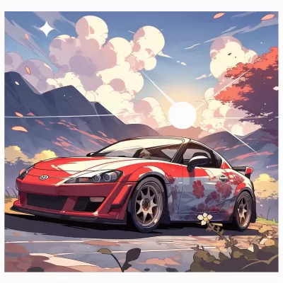奪目動感！2001年紅色豐田MR2 Roadster與日式陽光背景藝術完美融合，超寫實漫畫！