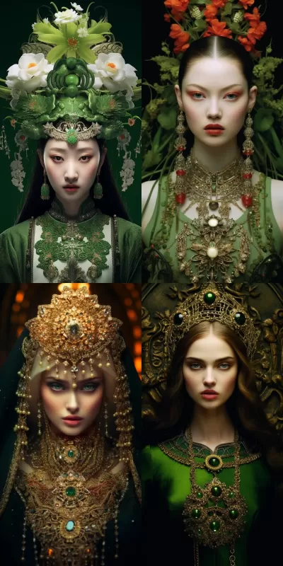 美麗愛之女神肖像，碧綠眼眸如星，張靜娜攝影之奇跡，璀璨寶石冠雕琢。