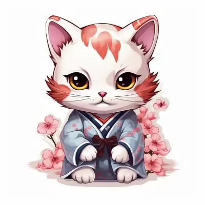 2D可愛貓咪動漫日本復古男女兒童趣味貓，焦點清晰，高細節，升華，白色背景。