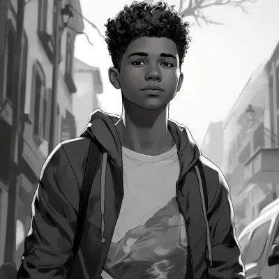 黑白插畫(huà)：18歲混血少年英雄