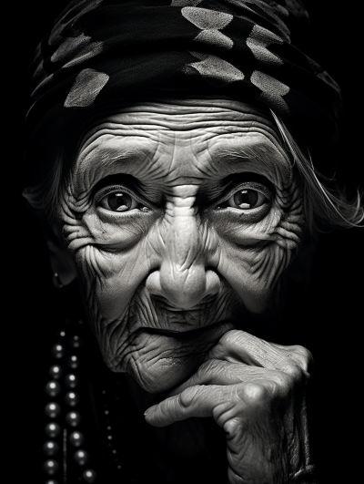 智慧老嫗眼中閃耀的魔力，黑白藝術人像，如Irving Penn般高清細膩，Leica M10 Monochrom。