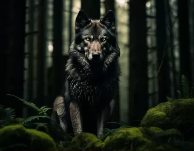 狼犬立于茂密森林，犬影狼心，喚醒內心的野性