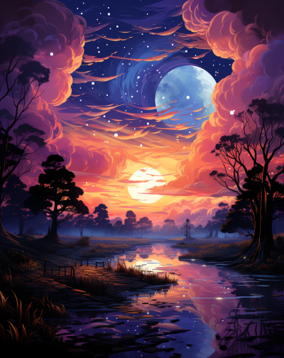 皮克斯卡通風格的動畫描繪充滿活力的夜晚天空