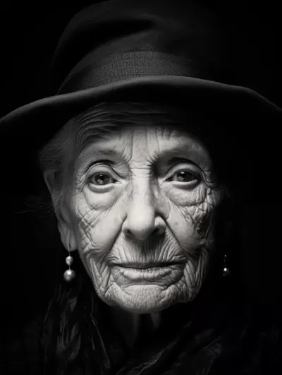 智慧老嫗眼中閃耀的魔力，黑白藝術人像，如Irving Penn般高清細膩，Leica M10 Monochrom。