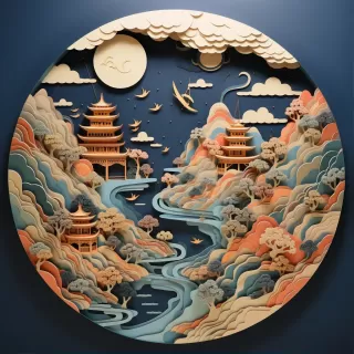 璀璨月色下的中国立体风景画