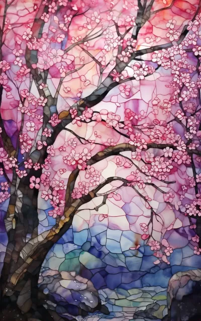 醉人魅力綻放，在櫻花森林中品味酒精墨彩的分形鑲嵌