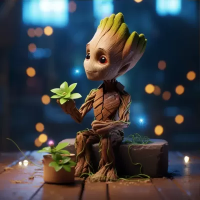 小巧迷人的迪士尼小格魯特與蝴蝶共舞，如同皮克斯般絢麗渲染