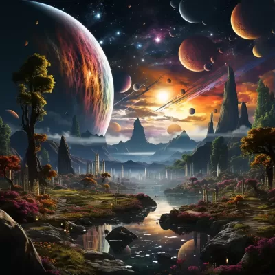 異星奇景：絢麗彩虹與環繞天空的行星