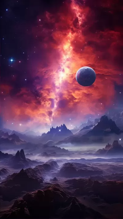 紫色星云，星系和無盡星辰，引人入勝的外星行星全景。