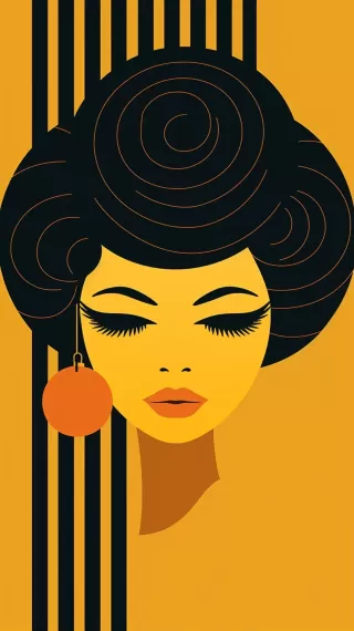 简约线条版式：非洲裔女性手持咖啡素描，Adobe Illustrator矢量设计作品，负空间与扁平色彩，后现代风格