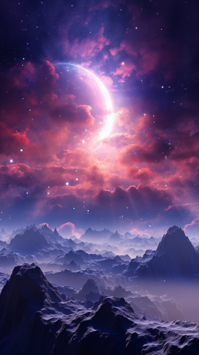 紫色星云，星系和無盡星辰，引人入勝的外星行星全景。