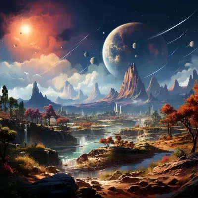 異星奇景：絢麗彩虹與環繞天空的行星