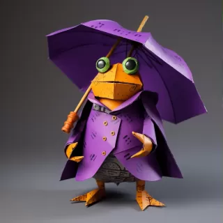紫色青蛙穿着雨衣：童趣纸艺作品