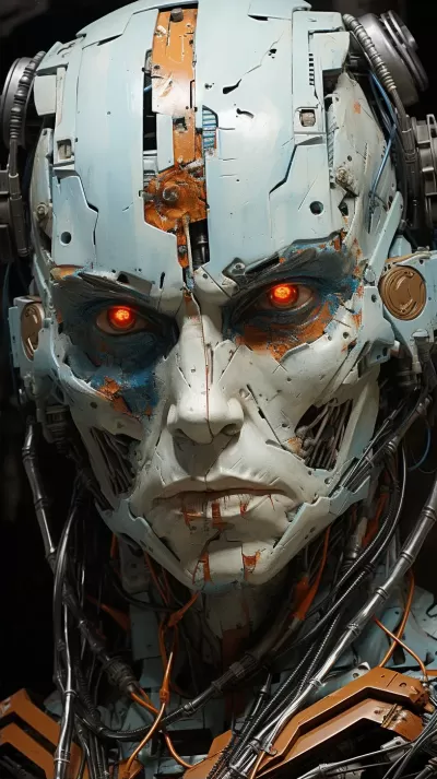 戰爭與科技：老舊機器人士兵的特寫，裝備與破碎現實