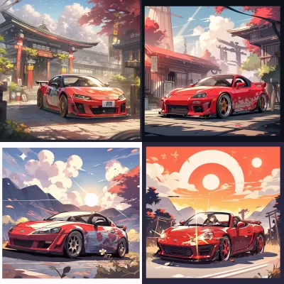 奪目動感！2001年紅色豐田MR2 Roadster與日式陽光背景藝術完美融合，超寫實漫畫！