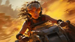 超速未来赛车：10岁女孩驾驶漫画风炫酷跑车在沙漠中疾驰