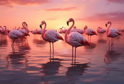 火烈鳥水中游，高清現實照片。