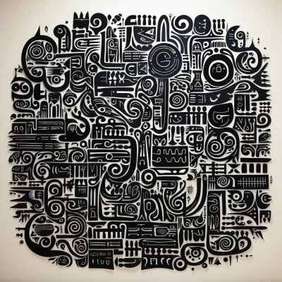 神秘古代印度未知語言的黑白設計，古老書法令人著迷
