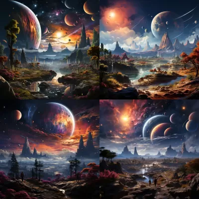 異星奇景：絢麗彩虹與環繞天空的行星