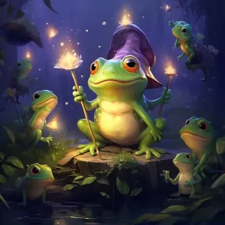 可爱的小青蛙的奇幻世界：在巨树下的魔法药水与紫帽子