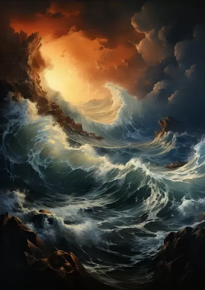 一幅恢宏壯麗的海上景象