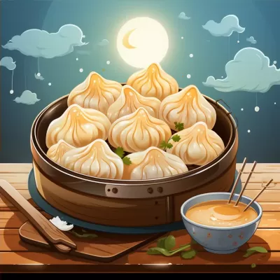 中文餃子制作卡通笑臉，閉眼微笑可愛手繪圖，扁平畫幅，1:1比例，分辨率5.2，質量1，尺寸750。