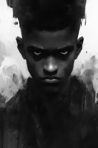 非洲裔男子肖像：混乱中的深度与讽刺