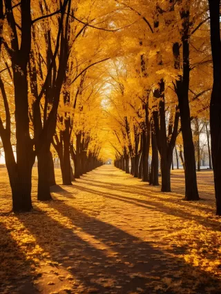 秋日金色槭树小径：自然光下的全幅长焦镜头拍摄