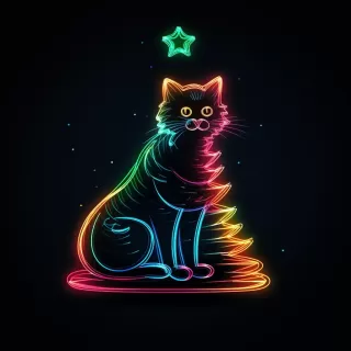 猫在霓虹灯招牌上的圣诞树：矢量透明背景图像
