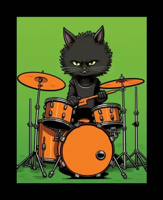 摇滚黑猫鼓手贴纸：贾纳·贝尔斯坦风格与艾米·布里奇沃特动画GIF