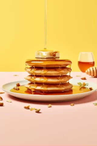 简约之美：蜂蜜煎饼产品摄影图