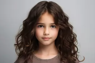 小女孩中景肖像摄影，素背景风格：C10、AR3:2、原图风格
