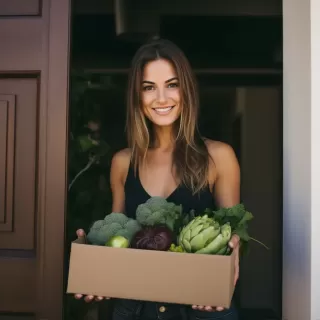 欧洲女子收到新鲜蔬果，笑容满面