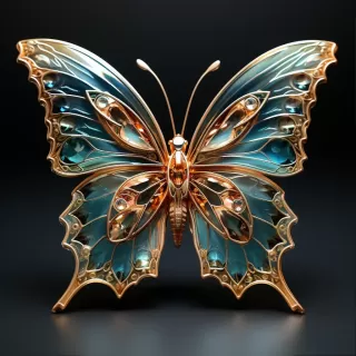 美丽的蝴蝶图案切割玻璃，金色尖端，黑色背景，S750，V5.2