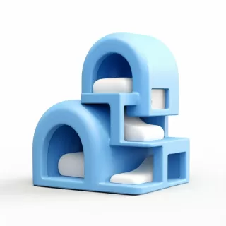 蓝色宿舍3D图标：可爱形状的粘土风格，简洁现实主义，纯白背景，哑光质感