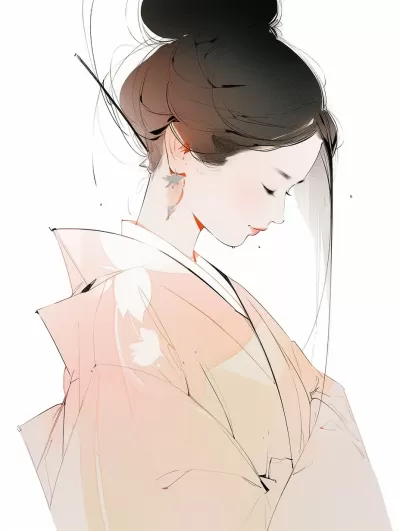 女性柔美寫意畫：嫻靜色彩與線條的韻律